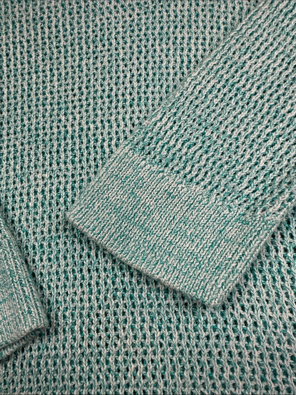 Chicos Light Teal Open Knit Scoop Neck Women’s Tunic Sweater Size 1 - Picture 7 of 8